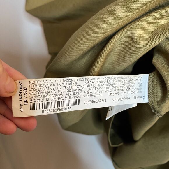 Zara Woman Off-the-Shoulder Poof Sleeve Green Button Detail Dress Size S - Picture 13 of 16